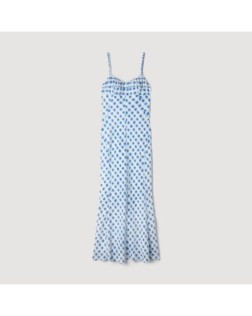 Sandro Blue Gingham Linen Maxi Dress