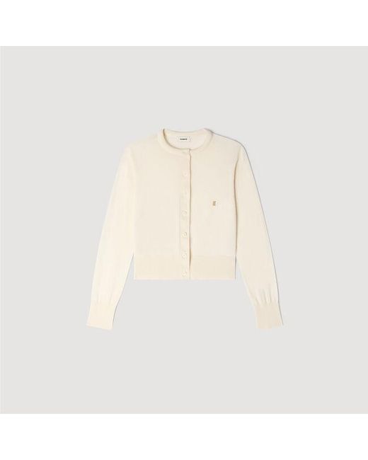 Sandro Blue Cropped Padded Round Neck Cardigan