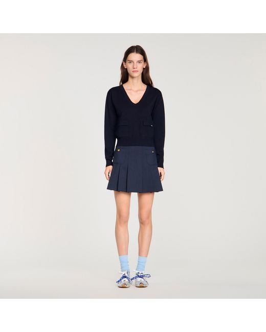 Sandro Blue V-Neck Wool Jumper