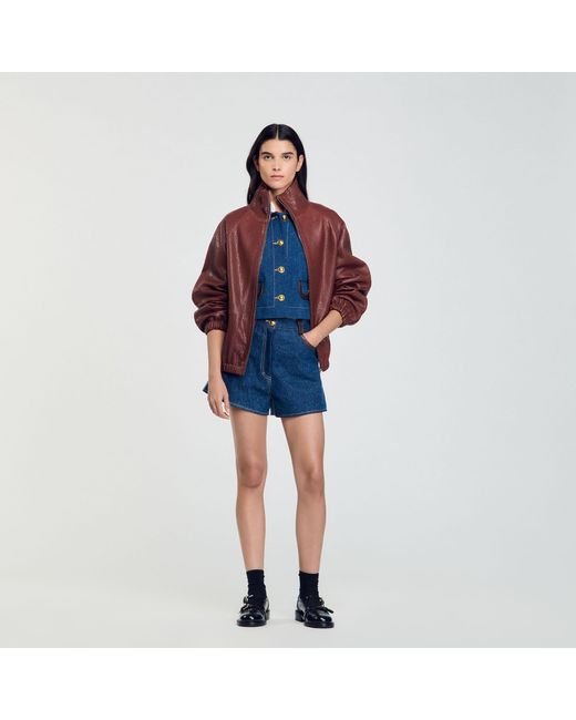 Sandro Blue Oversized Leather Jacket