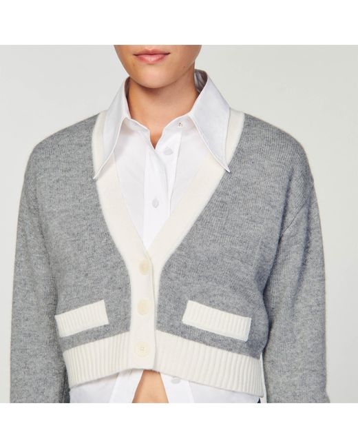 Sandro Gray Cropped Knitted Cardigan