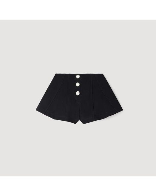 Sandro Black Press-Stud Flared Shorts