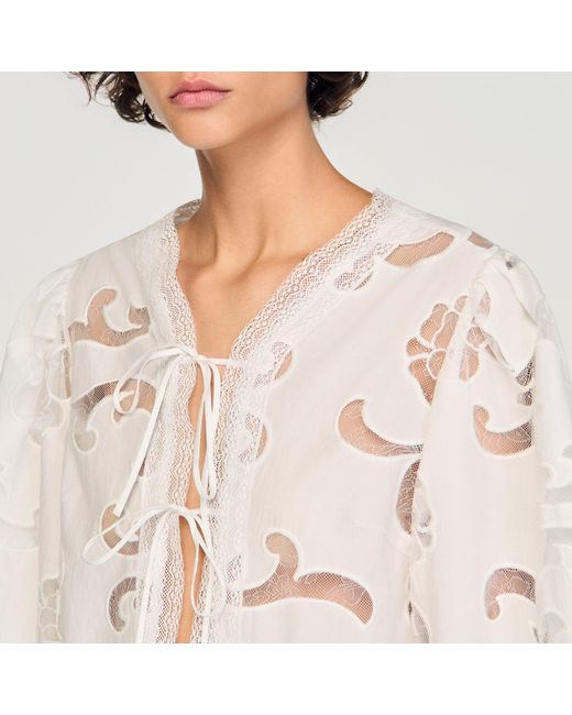 Sandro Blue Floral Openwork Crop Top