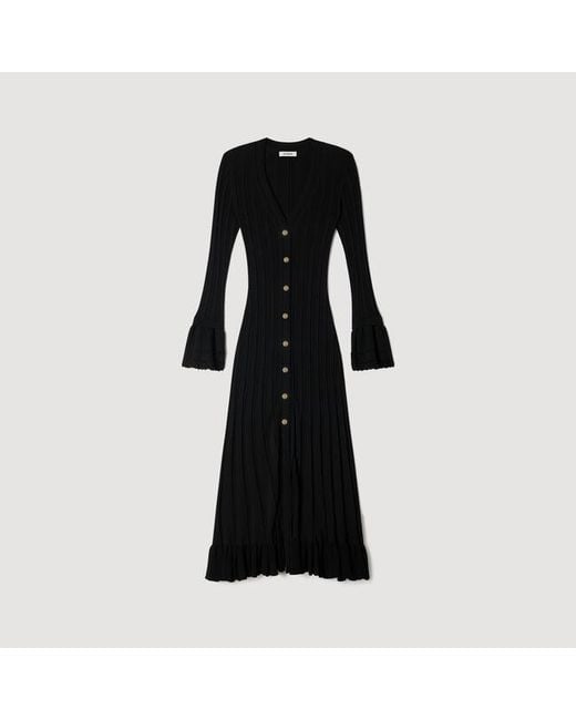 Sandro Blue Knit Maxi Dress With Ruffle
