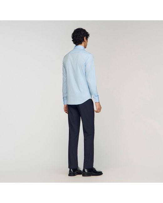 Sandro Blue Fitted Stretch Cotton Shirt for men