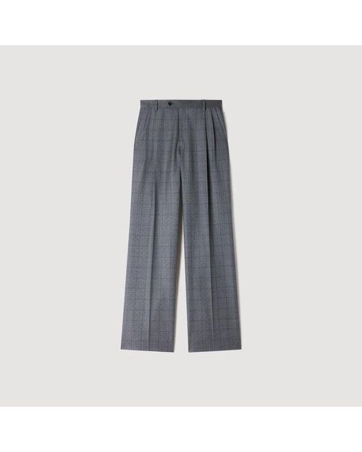 Sandro Blue Rhinestone Check Wool Trousers