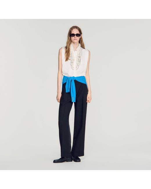 Sandro Blue Ruffled Collar Shirt