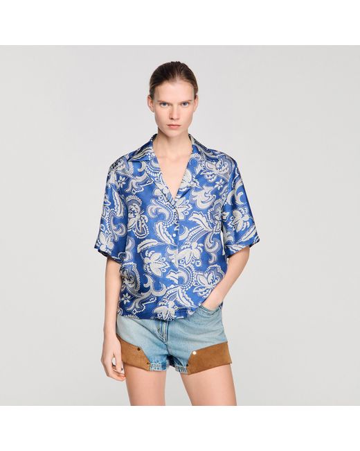 Sandro Blue Floral Print Shirt