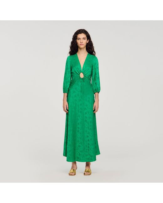 Sandro Green Floral Jacquard Maxi Dress