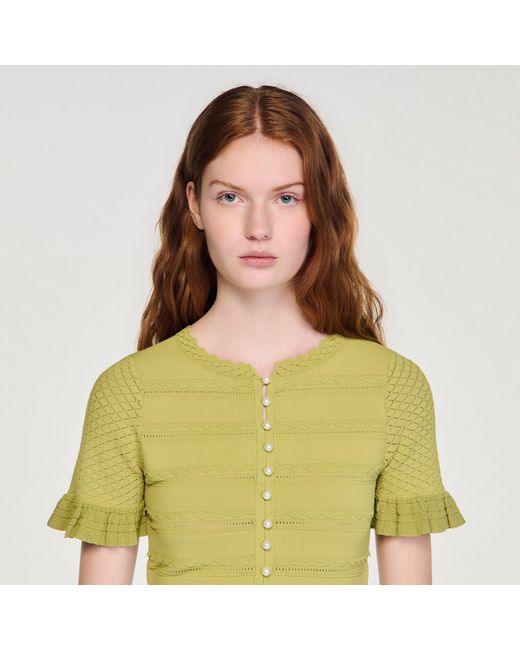 Sandro Yellow Cropped Ruffled-Sleeve Cardigan