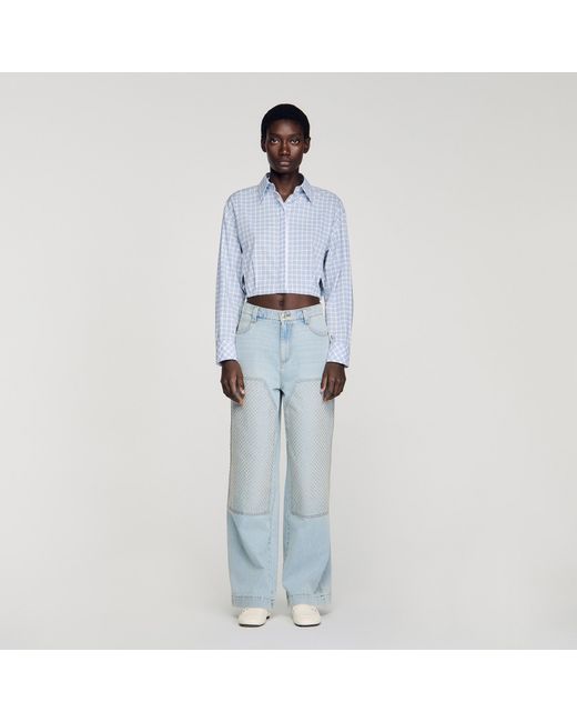 Sandro Blue Faded Straight Rhinestone Jeans
