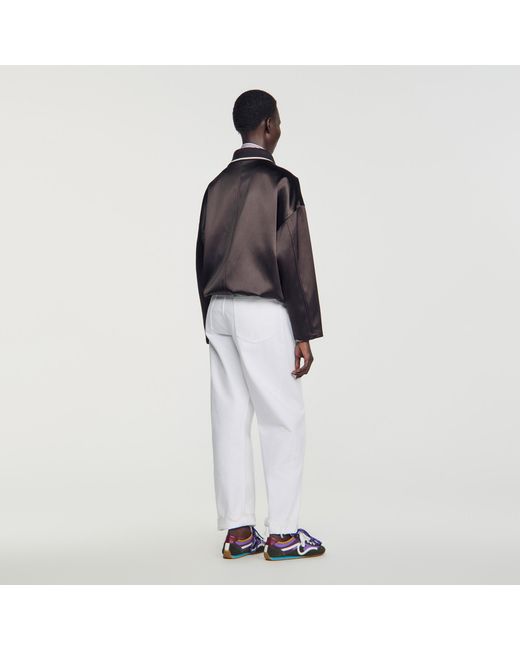 Sandro Blue Satin-Look Jacket With Polo Collar