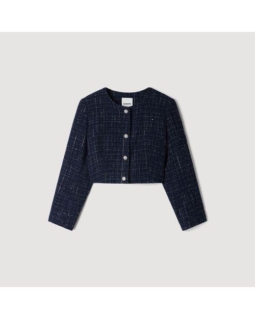 Sandro Blue Decorative Tweed Jacket
