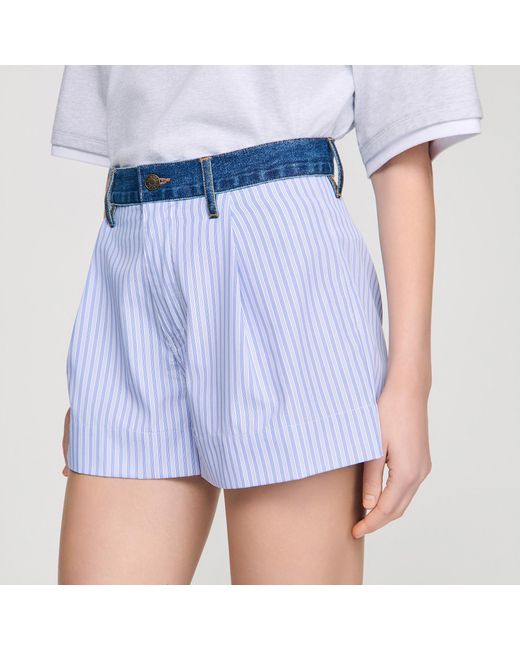 Sandro Blue Striped Shorts With Denim Details