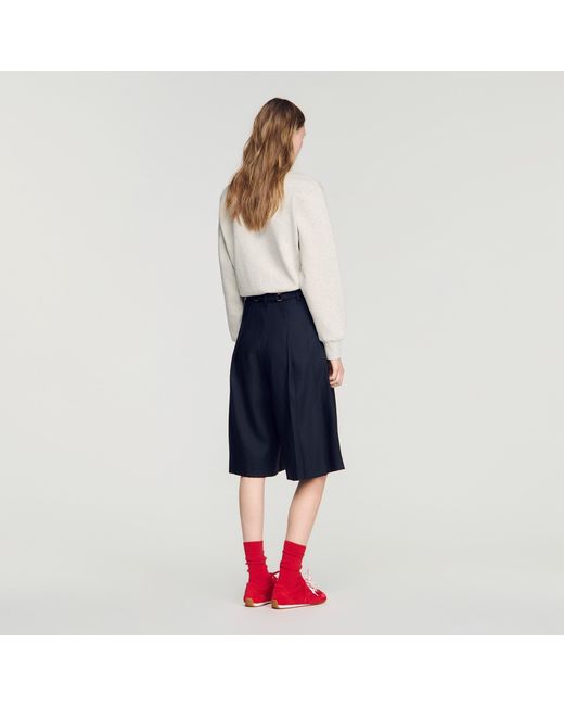 Sandro Blue Long Pleated Wool Shorts