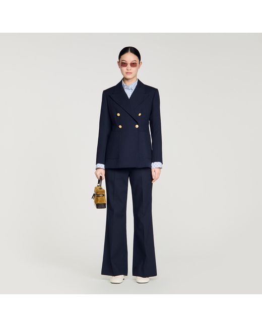Sandro Blue Slim-Fit Wool Suit Jacket