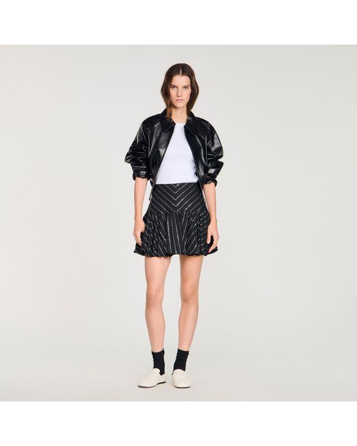 Sandro Black Short Striped Sequin Skirt