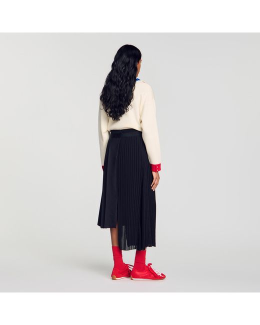 Sandro Blue Maxi Asymmetrical Pleated Skirt