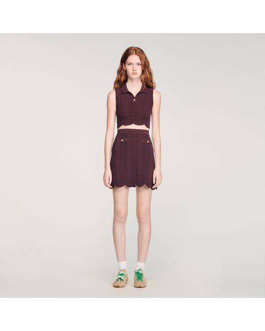 Sandro Red Cropped Decorative Knit Top