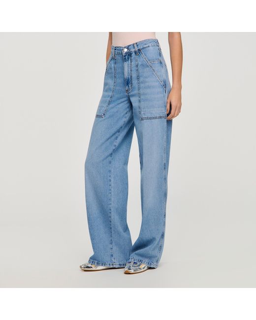 Sandro Blue Faded Wide Straight-Leg Jeans