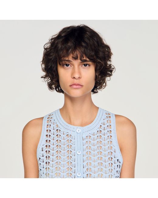Sandro Blue Beaded Crochet Cardigan