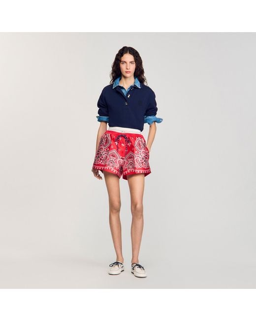 Sandro Red Bandana Print Shorts
