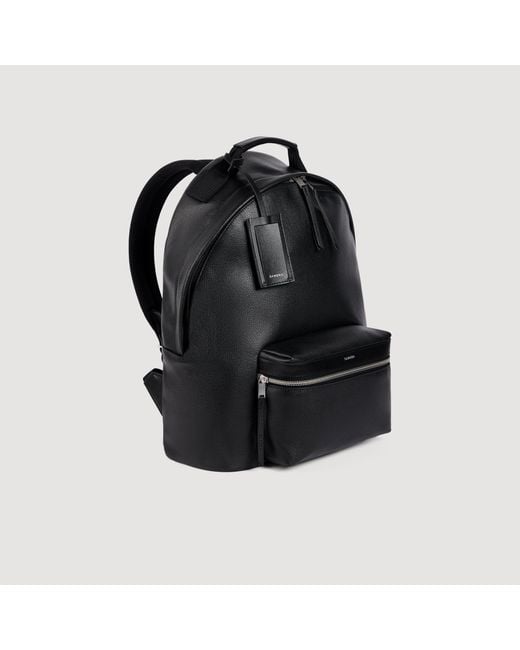 Sandro Black Reconstituted Leather Rucksack for men