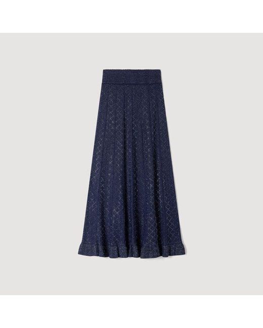 Sandro Blue Rhinestone Knit Maxi Skirt