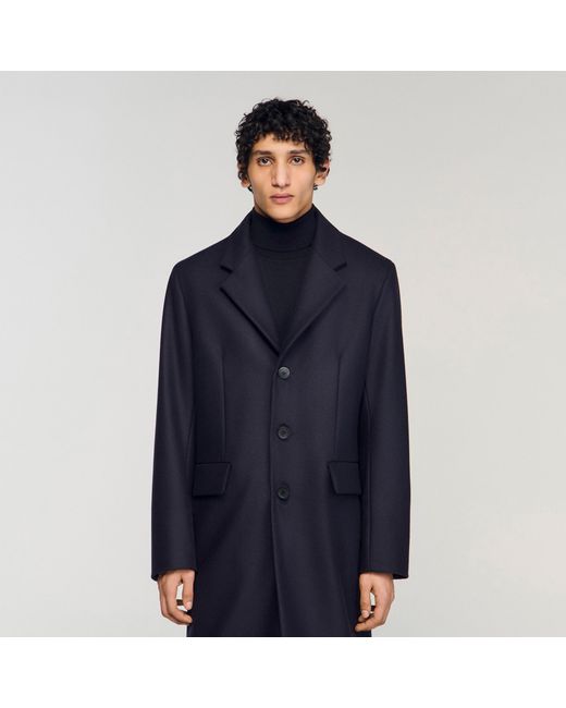 Sandro Blue Wool And Cashmere Coat for men