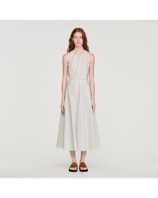Sandro White Striped Cotton Maxi Dress