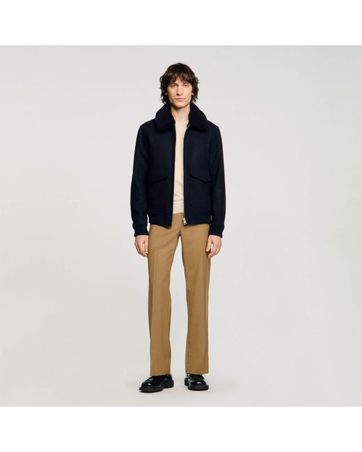 Sandro Blue Wool Aviator Jacket for men