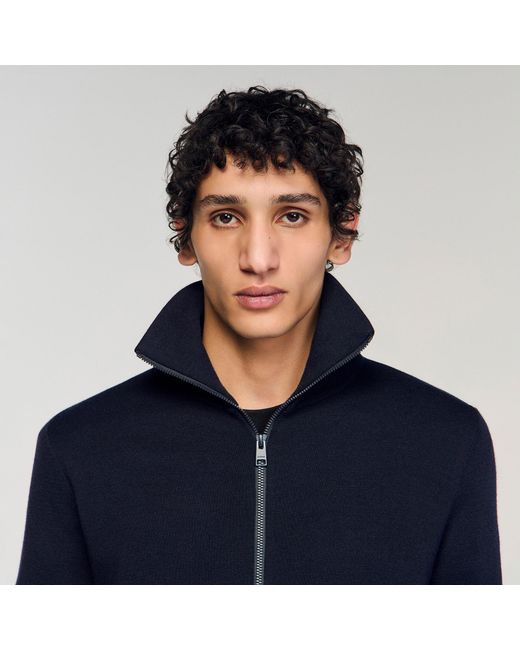 Sandro Blue Zip-Up Wool Cardigan for men
