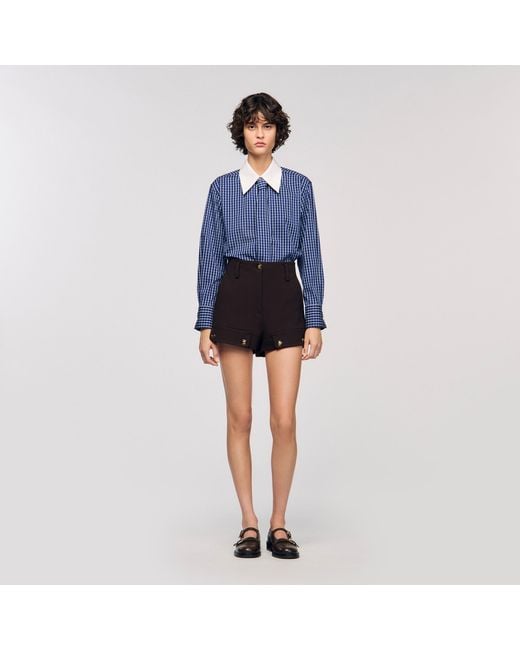 Sandro Blue Checkered Shirt With Removable Tie