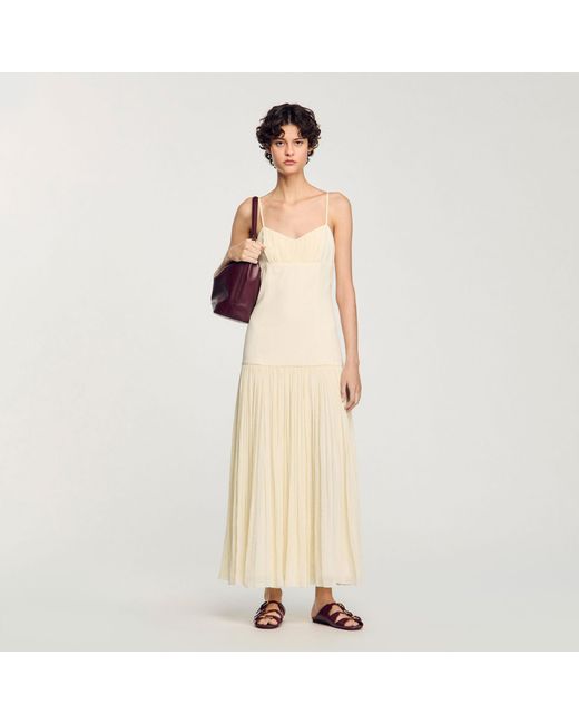 Sandro Natural Pleated Maxi Dress