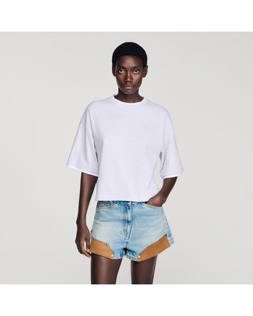Sandro Blue Embroidered Logo Cotton T-Shirt