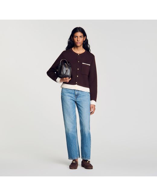 Sandro Blue Cardigan With Contrast Lace