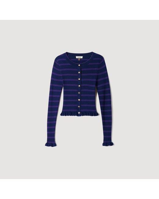 Sandro Blue Striped Knit Cardigan