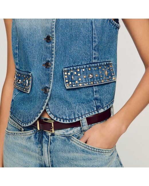 Sandro Blue Cropped Studded Denim Jacket