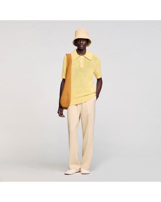 Sandro Yellow Knit Polo Shirt for men