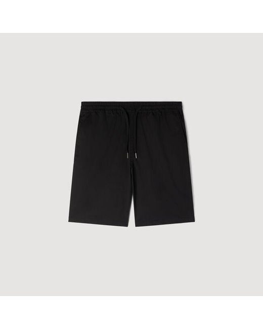 Sandro Black Cotton Shorts With Elastic Waist for men