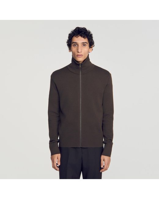 Sandro Blue Zip-Up Wool Cardigan for men