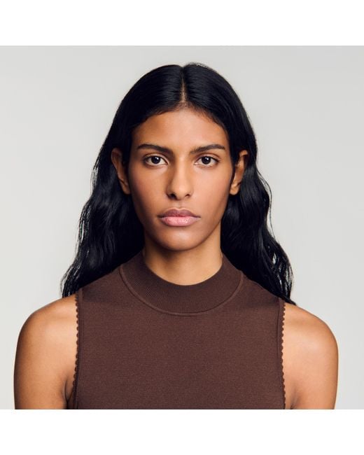 Sandro Red Cropped Sheer Effect Jumper