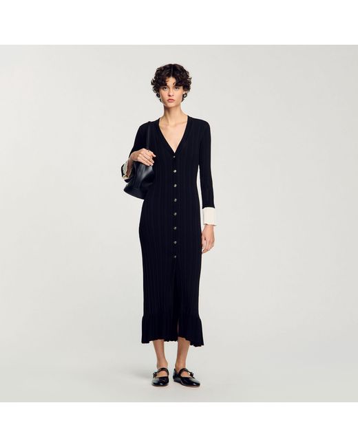 Sandro Blue Two-Tone Knit Maxi Dress
