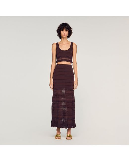 Sandro Purple Pointelle Knit Maxi Skirt