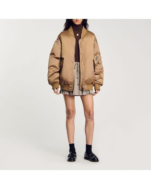 Sandro Natural Satin-Look Bomber Jacket