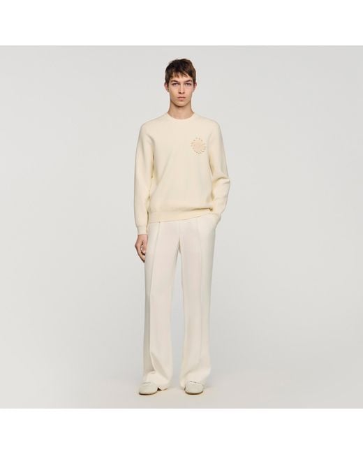 Sandro Natural Crochet Flower Knit Sweatshirt for men