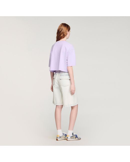 Sandro Multicolor Rhinestone Cropped T-Shirt