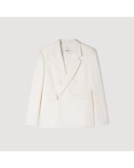 Sandro White Double-Breasted Linen Suit Jacket for men