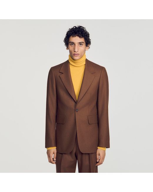 Sandro Brown Loose Wool Suit Jacket for men