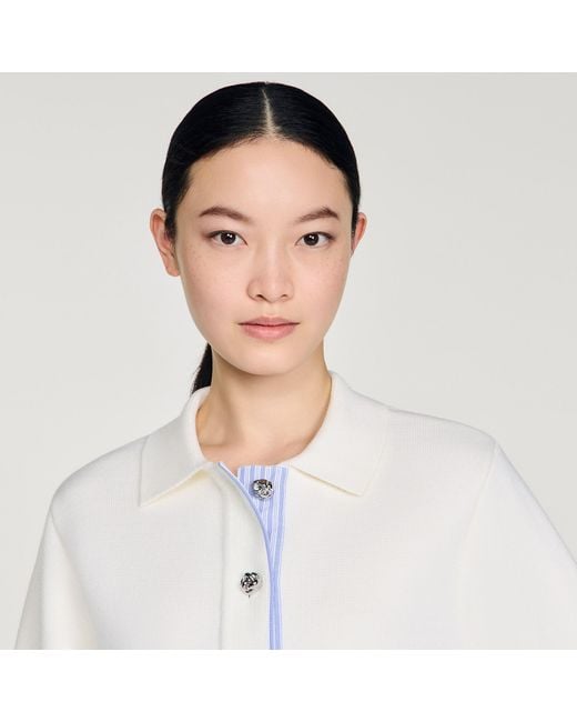 Sandro Blue Wool Cardigan With A Polo Collar